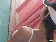 Teen shemale fucked in gym